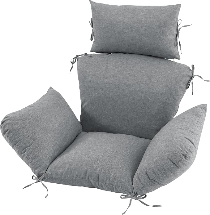 Egg Chair Cushion with 8 Securing Straps, Water-Repellent & Fade-Resistant Faux Linen, Removable Cover, Replacement Cushion for Most Single Outdoor Hanging Swing Egg Chairs – Dark Grey