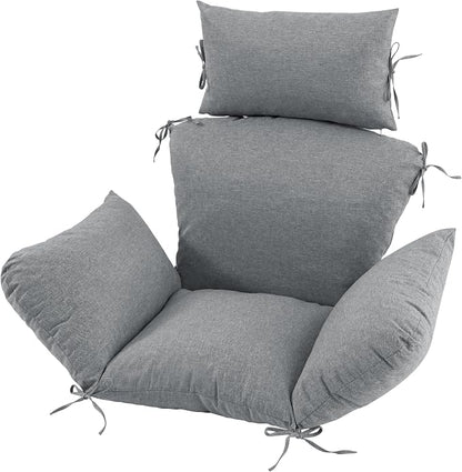 Egg Chair Cushion with 8 Securing Straps, Water-Repellent & Fade-Resistant Faux Linen, Removable Cover, Replacement Cushion for Most Single Outdoor Hanging Swing Egg Chairs – Dark Grey