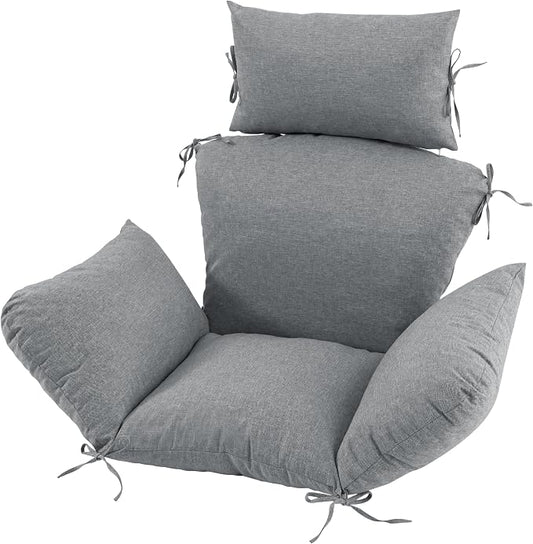 Egg Chair Cushion with 8 Securing Straps, Water-Repellent & Fade-Resistant Faux Linen, Removable Cover, Replacement Cushion for Most Single Outdoor Hanging Swing Egg Chairs – Dark Grey