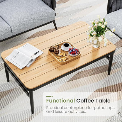 Jocoevol Outdoor Patio Sofa Set 5-Piece, Outdoor 4-Seat Couch Set with Coffee Table, Waterproof Thick Cushion Patio Conversation Set, All Weather Outdoor Furniture for Deck, Lawn, Balcony