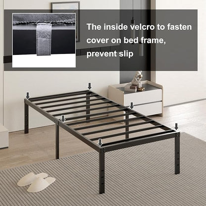 Cieemine 18 Inch Twin Bed Frames with Black Bed Cover, Metal Twin Size Bed Frame No Box Spring Needed, Heavy Duty Mattress Foundation, Easy Assembly, Noise Free