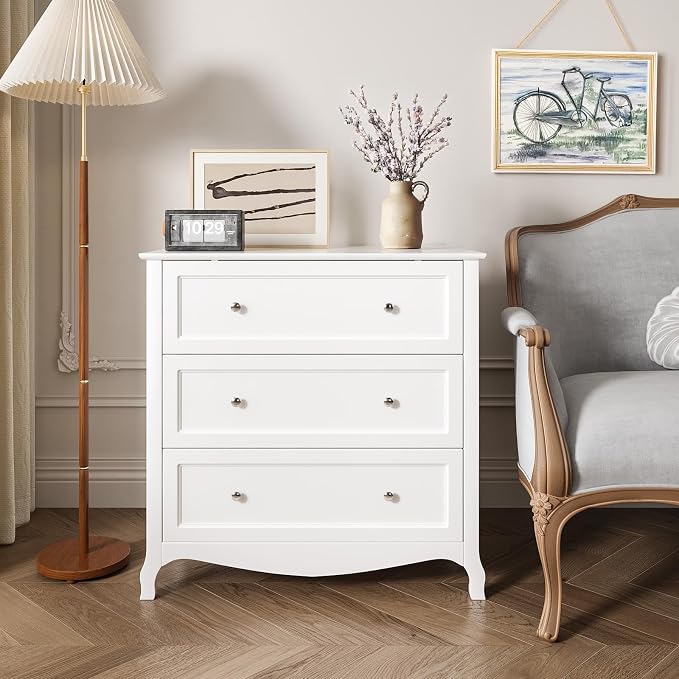 Bonnlo 31.5" W White Nightstand 3 Drawer Chest, Night Stand for Bedroom, Large Nightstand Wood Bedside Table with Drawers, 31.5" W*15.75" D*31.5" H