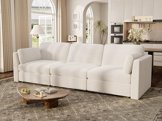 Oversized Modular Sectional Sofa 3 Seater Cloud Couches White | 115'' Deep Seat Couch for Living Room, Comfortable Luxury Sectional sofa, Solid Wood Frame, Removable Washable Cover