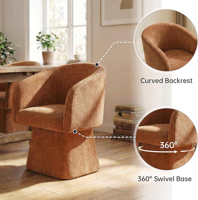 VKNOW Upholstered Swivel Dining Chairs Set of 2, Modern Dining Room Chairs with Barrel Back, Accent Arm Chair for Dining Room, Living Room, Bedroom, Vanity, Orange