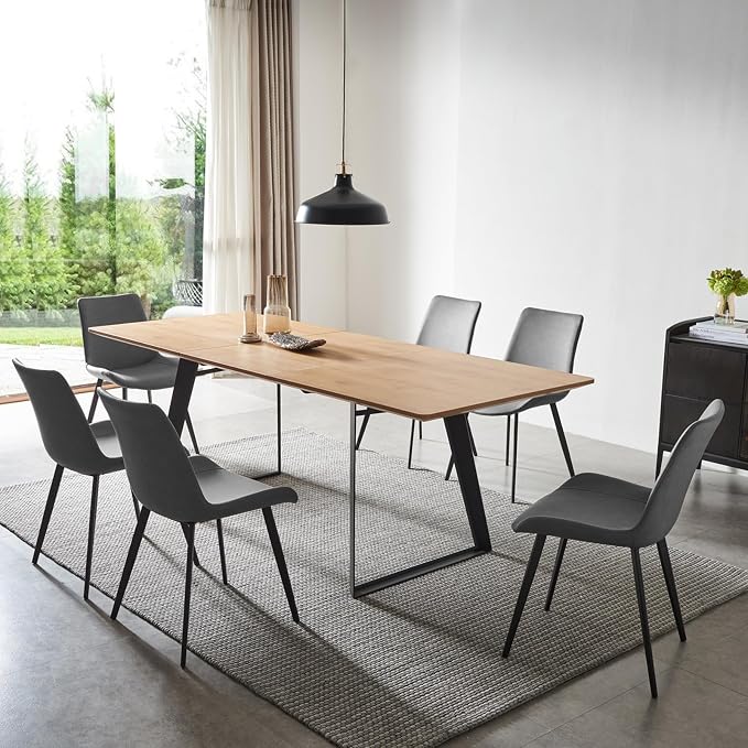 ZckyCine 63‑79 Inch Expandable Dining Set with 6 PU‑Leather Chairs, Wooden Tabletop for Large Dining‑Rooms and Banquet Spaces