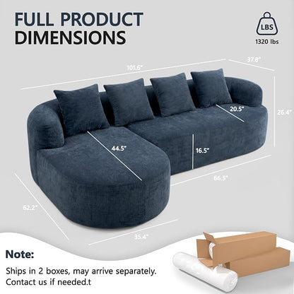 Modular Sectional Boneless Couches, Cloud Sectional Couch with L-Shape Curved Chaise, Modern Comfy Chenille Sofa with Deep Seat for Living Room, Bedroom, No Assembly Required (Blue)