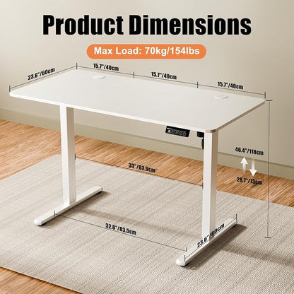 ERGOMAKER Electric Standing Desk, 47.2" x 23.6" Height Adjustable Sit Stand Desk with Splice Board for Home Office, Computer Desk Memory Preset (White Frame, White Desktop)