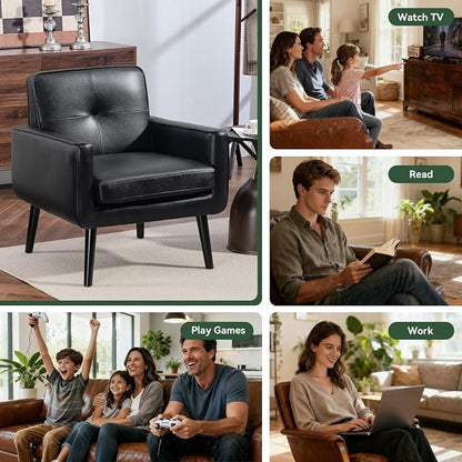 Vogue Furniture Direct Accent Chair Set of 2, PU Leather Modern Chair with Wooden Frame, Cozy Armchair Reading Chair with Comfy Back for Apartment, Living Room, Bedroom, Small Space, Corner, Black