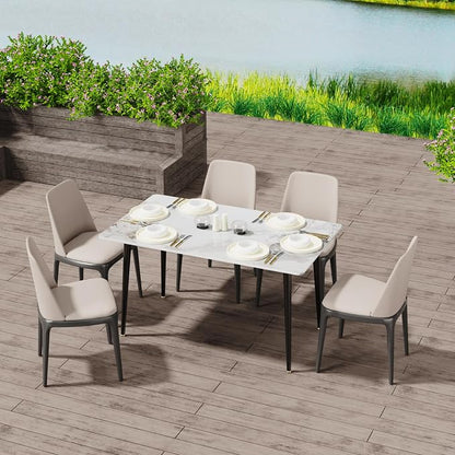 Wisfor Sintered Stone Dining Table: 47.2x27.5 Inch White Kitchen Table with Metal Legs - 6-Seat Breakfast Table for Dining Room, Restaurant (No Chairs)