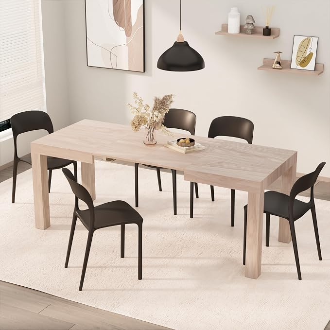 Mobili Fiver, First Extendable Table, 47.2(78.7) x31.5 in, Oak, for 6-8 People, Expandable Dining Table for Kitchen, Living Room, Italian Furniture