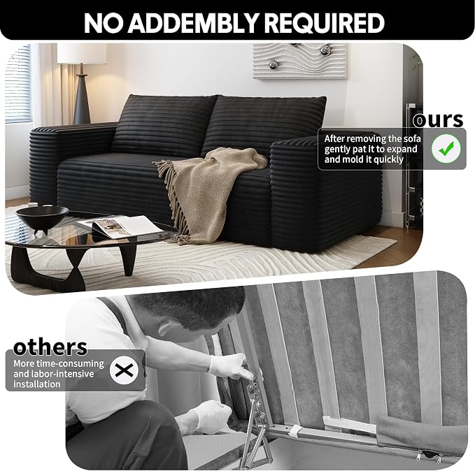 63" Loveseat Sofa,Modular Couch with Deep Seat Memory Foam,Comfy Small Cloud Couch for Small Spaces,No Assembly Required Sofa for Living Room Bedroom,Apartment,Black