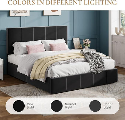 SHA CERLIN Full Size Bed Frame, Velvet Upholstered Platform Bed, Vertical Channel Tufted Adjustable Headboard, Low Profile Bed Frame, No Box Spring Needed, Easy Assembly, Black