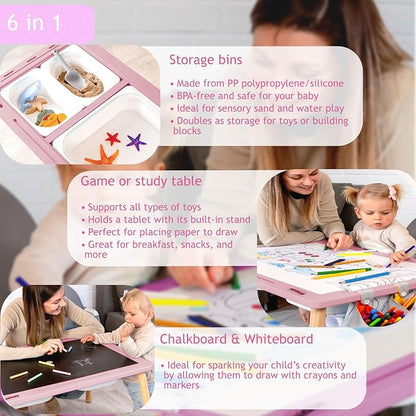 Sensory Table for Toddlers Wooden Montessori Adjustable Activity Table | Adjustable height grows with child · 3 sensory bins · Converts to activity table · Montessori open-ended play · Storage bags