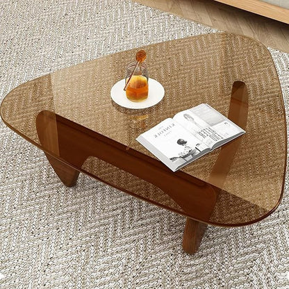 Modern Glass Coffee Table for Living Room, Mid Century Coffee Table, Small Coffee Tables, Suitable for Bedroom Living Room Reception Office Tables (Walnut/Brown, Medium 35.8 * 25.5 * 16in)