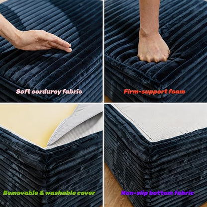JINGLING 37.4" Rectangle Ottoman Foot Rest for Couch - Corduroy Upholstered Compressed Memory Foam, Cloud Ottoman for Modular Sectional, No Assembly Required, DIY Combination, Blue