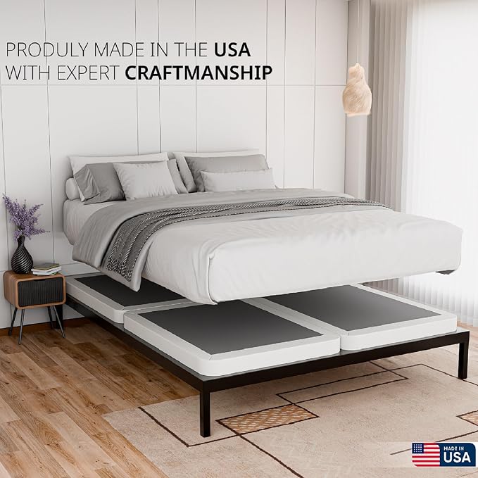 Nutan, 2-Inch Sturdy Wood Box Spring for Mattress Support - Durable and Fully Assembled, Natural Wood Foundation for King, White