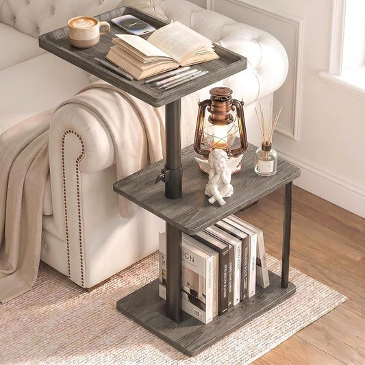 Faesun C Table End Table Adjustable Height, 360°Swivel TV Tray Table for Small Spaces, Small Nightstand for Living Room, Bedroom, Gray