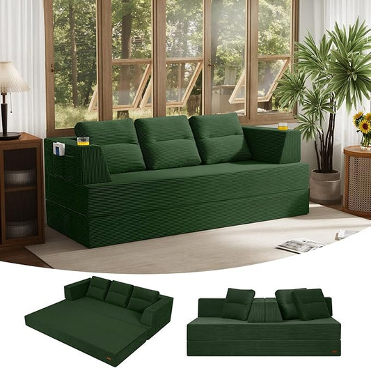 COMAX Futon Sofa Bed, Convertible Sofa Bed, Folding Boneless Couches | Boneless Couch for living room, Fold Out Small Foldable Loveseat Floor Sleeper Mattress Lounge Space‑Saving, Queen 79"