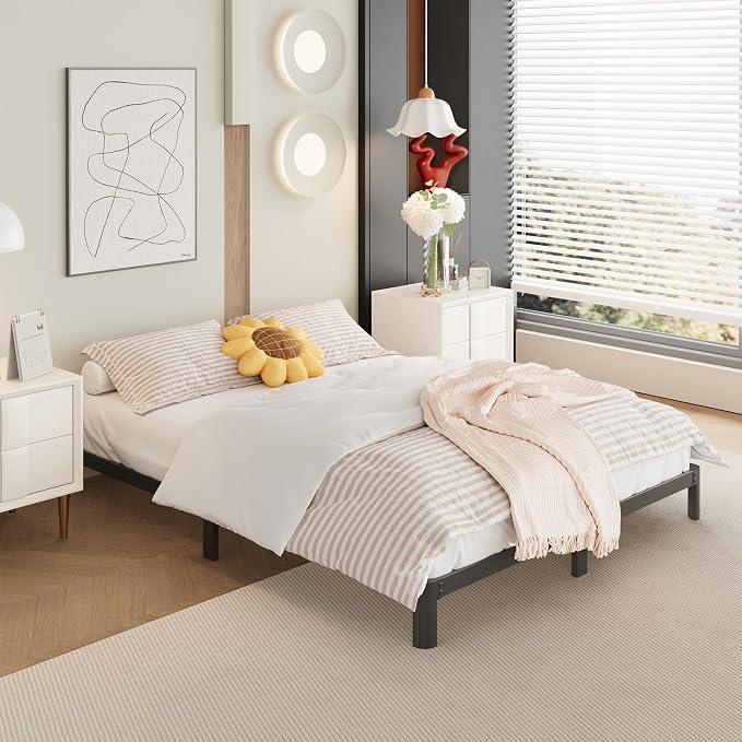 Yicensen 9 Inch Full Bed Frame with Rounded Corner Legs, Heavy Duty Full Size Metal Platform Bed Frame No Box Spring Needed, Easy Assembly, Noise Free, Black