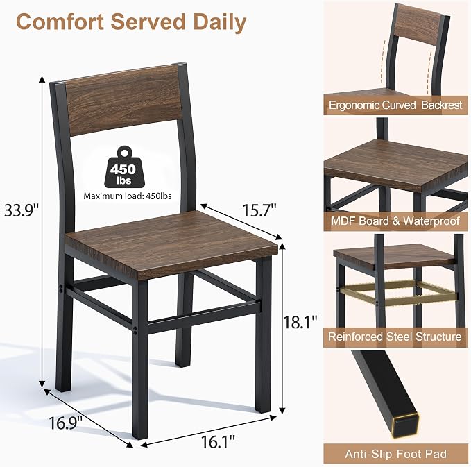 5-Piece Dining Table Set for 4 6 8, Large 55"-70.9" Extendable Dining Room Table Rectangle with Kitchen Chairs of 4, MDF Wood & Metal Frame for Apartment Kitchen Saving Space, Rustic Farmhouse, Walnut