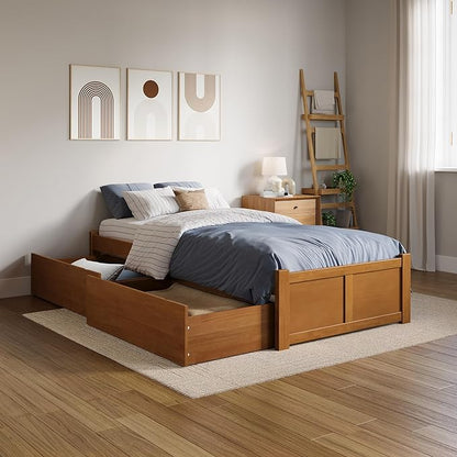 AFI, Concord Twin XL Platform Bed with Footboard & Storage Drawers, Light Toffee