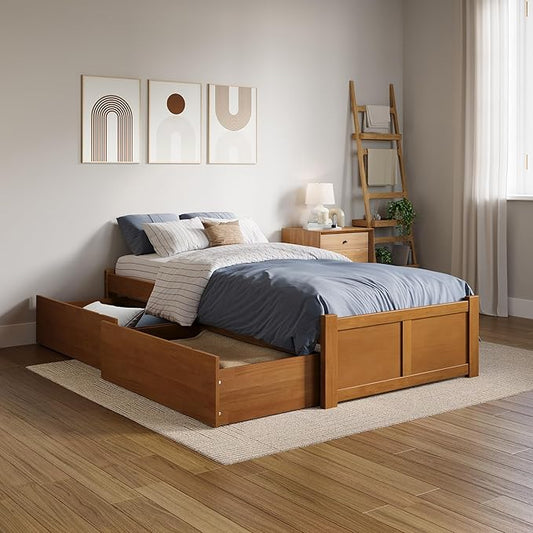 AFI, Concord Twin XL Platform Bed with Footboard & Storage Drawers, Light Toffee