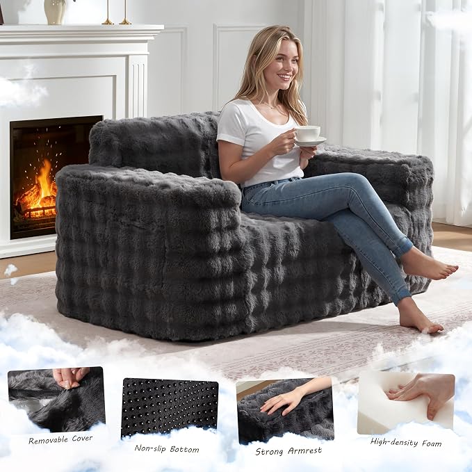 ZurNesfure Sofa Couch Loveseat, Memory Foam Couch with Pillow, Modern Cloud Couch with deep seat and Removable Washable Cover Boneless Sofas for Living Room Bedroom Apartment (Darkgrey,Loveseat)