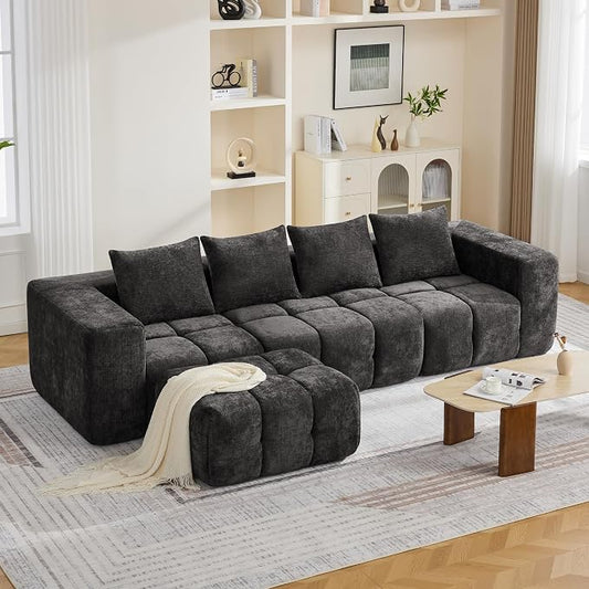 119" Boneless Couch, Oversized Cloud L Shaped Couch, Modular Sectional 4 Seater Sofa with Deep Seat, Modern Sectional Memory Foam Couches for Living Room, Tufted Sofa, No Assembly Required, Dark Grey
