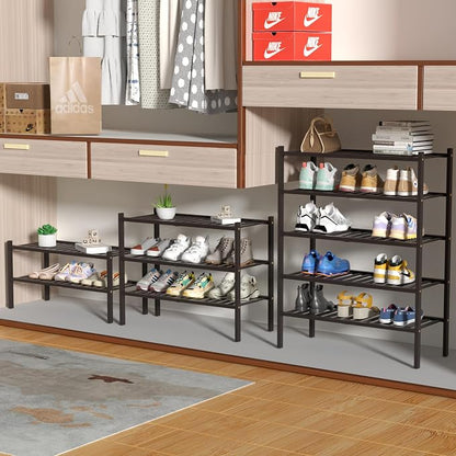 ROMGUAR CRAFT 5 Tier Bamboo Shoe Rack for Closet Free Standing Wood Shoe Shelf for Entryway Small Space Stackable 27"x11"x33" (Brown)