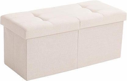 Storage Ottoman Bench Foldable Seat Footrest End of Bed Ottoman with Flipping Lid for Living Room, 75L, 30 inches Linen Fabric Beige