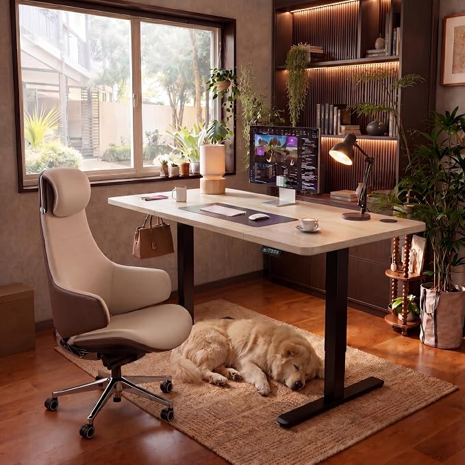 Furmax Electric Height Adjustable Standing Desk Large 48 x 24 Inches Sit Stand up Desk Home Office Computer Desk Memory Preset with T-Shaped Metal Bracket, Maple