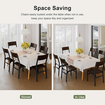 Feonase Dining Chairs Set of 6, Modern Kitchen Chairs with Ergonomic Backrest, MDF Board and Metal Legs, Dinner Chairs for Dining Room, Kitchen and Living Room, Espresso