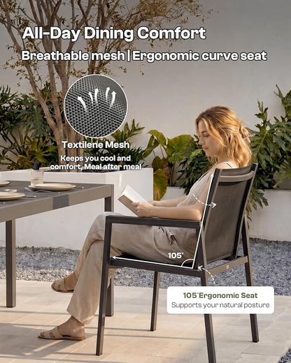 Outdoor Dining Table, Aluminum Patio Table Set, All Weather Patio Dining Furniture Set with Umbrella Hole for Backyard, Deck, Poolside (Charcoal)