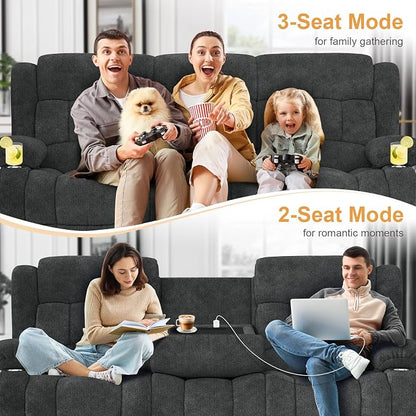 Dresegmt Loveseat Recliner Sofa Set, Flip Middle Backrest Design 3 Seater Reclining Sofa and 2PC Single Oversized Recliner Chair, Manual Couches for Living Room/RV (Gray,3+1+1)