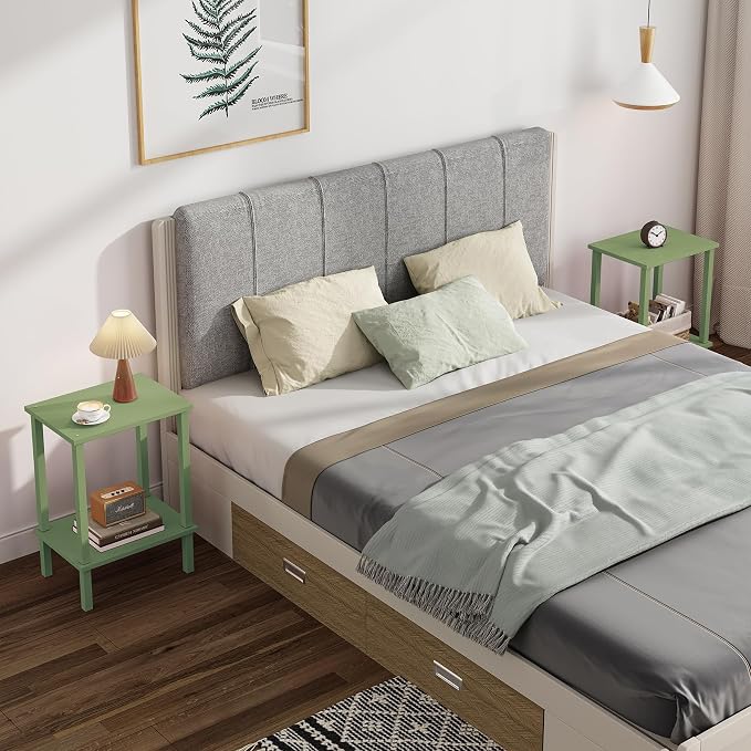 TUTOTAK End Table, Side Table, Nightstand, 2-Tier Storage Shelf, Sofa Side Table for Small Space, Living Room, Bed Room Olive Green TB01BOG034