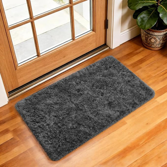Ophanie Small 18" x 30" Rug Washable Non Slip Throw Bedside Area Rugs, Fluffy Soft Mini Bedroom Carpet, Door Entryway Indoor Inside Front Entrance Mat, Home Decor Aesthetic, Grey