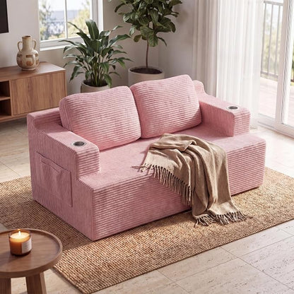 Homall 67” Cloud Couch Sofa 2 Seater Comfy Upholstered Loveseat Floor Sofa with High Density Memory Foam, No Assembly Required, Boneless Couch for Bedroom Living Room (Pink, Loveseat)