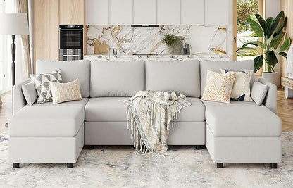 Huatean Home 114.17" Modular Sectional Sofa, 6 Seat Modular Couch with Storage, Memory Foam, Convertible Sectional Couches for Living Room, U Shaped Comfy Modular Sofa with Chaise, Light Grey