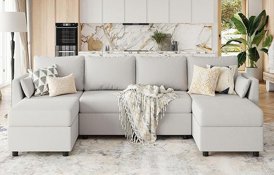 Huatean Home 114.17" Modular Sectional Sofa, 6 Seat Modular Couch with Storage, Memory Foam, Convertible Sectional Couches for Living Room, U Shaped Comfy Modular Sofa with Chaise, Light Grey