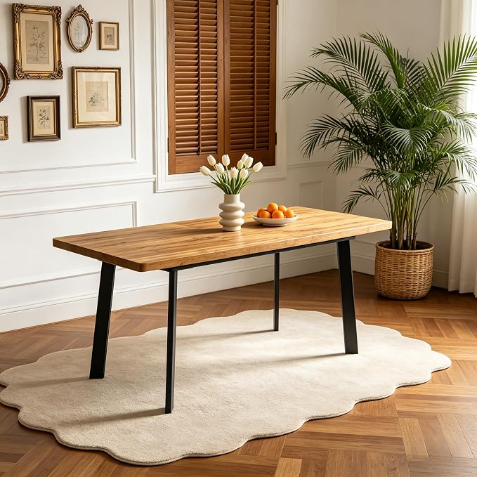 Extendable Dining Table for 6 to 8 People, 63" to 78.7" Modern Kitchen Table with Removable Extension Leaf, MDF Expandable Dining Room Table Compact for Small Spaces, Walnut