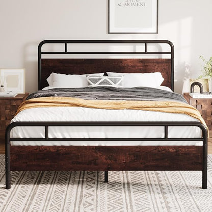 Allewie Full Size Platform Bed Frame with Wooden Headboard and Footboard, Heavy Duty 13 Metal Slats Support, Under-Bed Storage, No Box Spring Needed, Noise Free, Easy Assembly, Mahogany