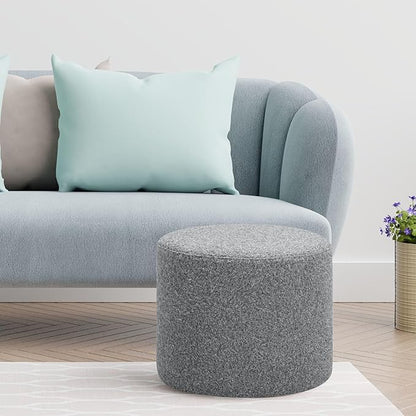 Studio Living Wentworth 19" Round Ottoman, Urban Transitional, Fully Assembled, Faux Sherpa Fabric, Gray