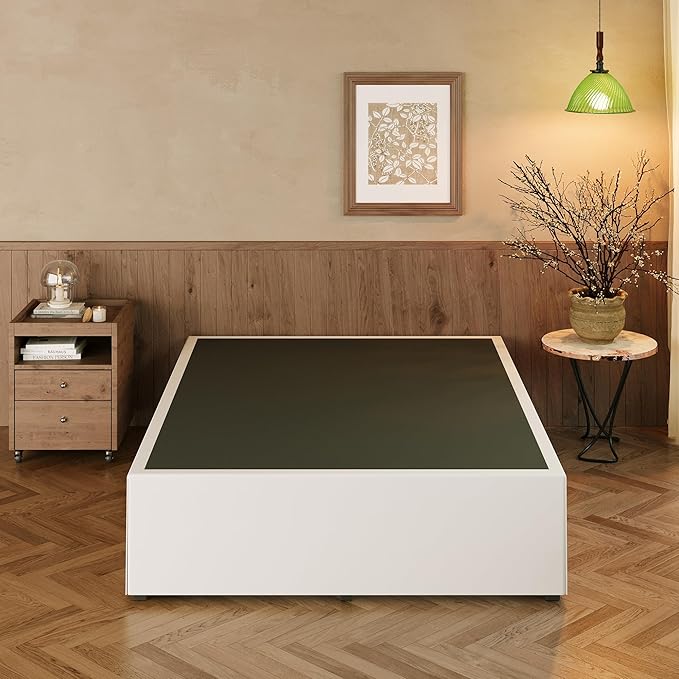 EMODA 18 Inch King Bed Frame with White Fabric Cover, Heavy Duty Metal King Platform Bed Frame No Box Spring Needed, Noise Free, Easy Assembly