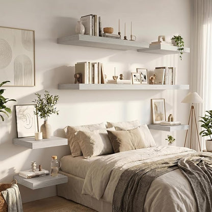 Vivelove 12 Deep Floating Shelves for Wall, 24 Inch Shelves for Room Wall Mounted, 2" Thick Floating Shelf for Living Room Bedroom Bathroom Kitchen Laundry Room, Set of 2 White Birch