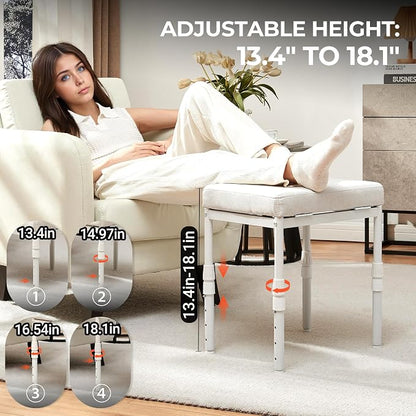 TIOPGHAD Adjustable Ottoman Pouf Footrest, 60 Degree Tilt, Beige | 4-Height, 28 Positions, Iron frame, Foam Cushion, 15.74 x 11.81 x 13.34 in, Under Desk, Living room, Home Office