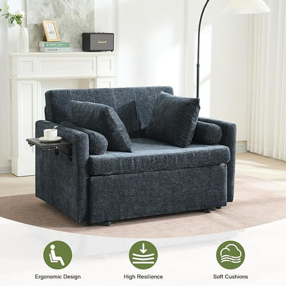 45" Oversize 3-in-1 Sleeper Chair Pull Out Bed, 75" Long Single Sleeper Sofa Bed with Wing Table and Side Pocket for Living Room, Bedroom, Small Space, Blue