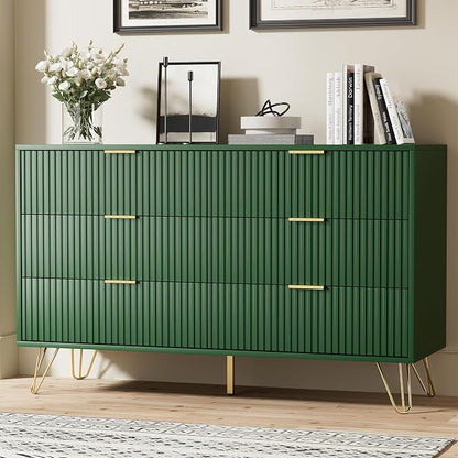 Furniway Green Dresser for Bedroom, Modern Dresser with Gold Metal Handles & Chests of Drawers for Bedroom, 15.7" D x 47.2" W x 29.5" H
