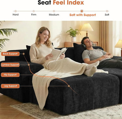 83.5" Boneless Loveseat with 2 Ottoman, Cloud Comfy Sofa Bed, Modular Sofa for Living Room, Apartment, Bedroom, Hotel, No Assembly Required (Dark Gray)