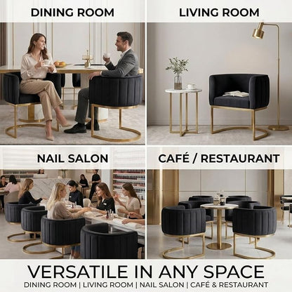 Hyfirm Black and Gold Barrel Dining Chairs Set of 2, Modern Velvet Upholstered Accent Chairs with Curved Back for Kitchen Island, Luxury Comfort Seating Cantilever Metal Frame
