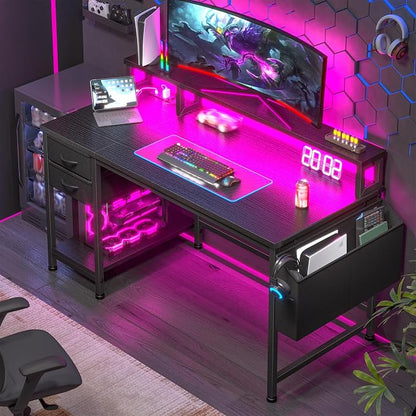 DurayLoly 40" Small Gaming Desk with RGB Lights & Outlets for Teens | Wireless Remote Full-Color Strip, Various Lighting Modes, Level Up Teens Gaming Vibe or Study for Protect Eyes In Bedroom